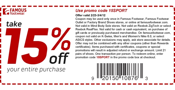 15 percent off at Famous Footwear - NYC 